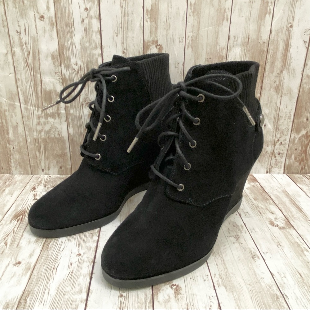 MICHAEL Michael Kors “Carrigan” Black Suede Wedge Lace Up Booties 8.5 - Picture 8 of 16
